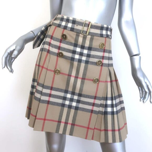 Burberry Dresses & Skirts - Burberry Nova Check Belted Pleated Skort Beige Stretch Wool Size Small